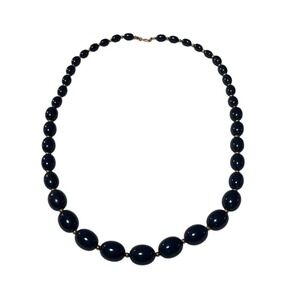 Monet Long Beaded Necklace Dark Blue Gold Tone About 14 Inches Classic Elegant